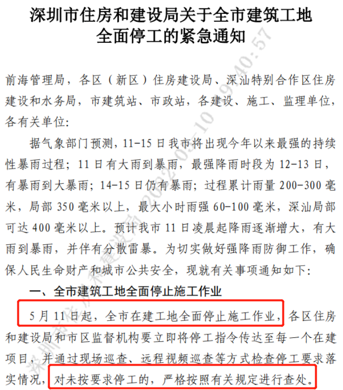 紧急通知！今日起，深圳市建筑工地全面停工！