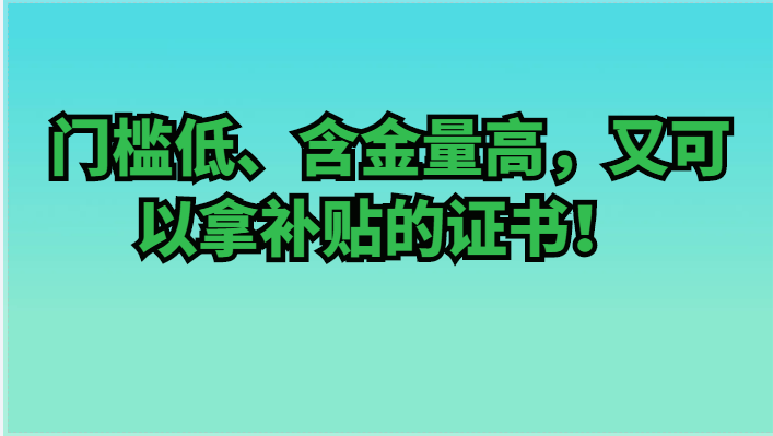 门槛低、含金量高，又可以拿补贴的证书！